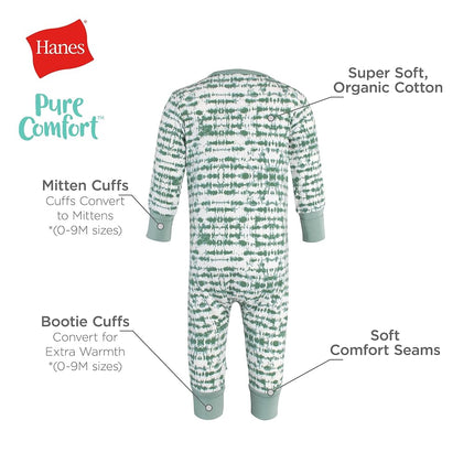 Hanes Baby Pure Comfort Organic Playsuit, Sleep & Play Infant Long Sleeve Footless Cotton Pajamas, Boy & Girl, Blue, 24 MONTHS