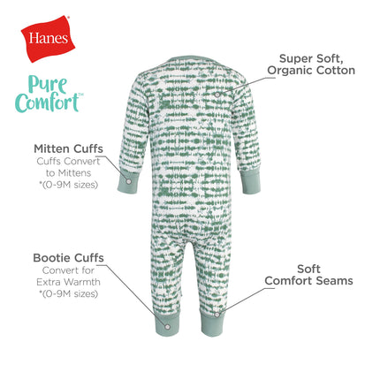 Hanes Baby Pure Comfort Organic Playsuit, Sleep & Play Infant Long Sleeve Footless Cotton Pajamas, Boy & Girl, Blue, 3 Months