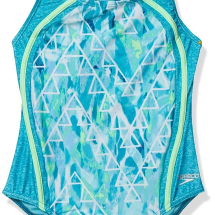 Speedo Girls' Swimsuit-Printed One Piece Thick Strap Racer Back, Capri Breeze - - 16 (Big Girls)