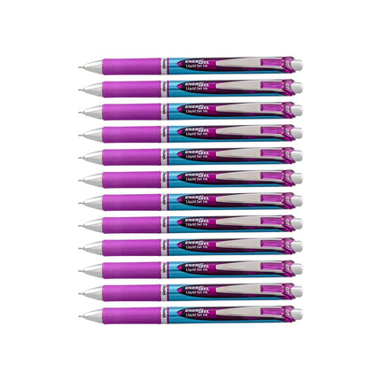 Pentel EnerGel Deluxe RTX Retractable Liquid Gel Pen, Medium Line, Needle Tip, Violet Ink, Box of 12 (BLN77-V)