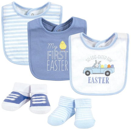 Hudson Baby Unisex Baby Cotton Bib and Sock Set, Buffalo Plaid Family, One Size