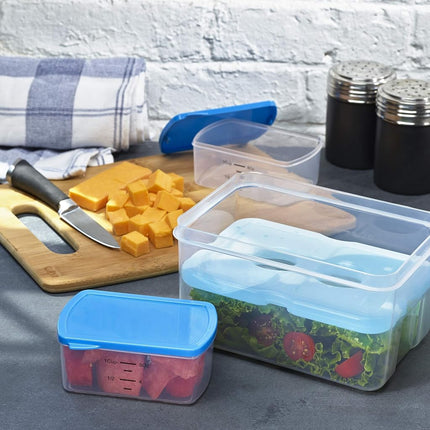 Fit + Fresh Entrée Set, Reusable Kit Includes a 6-Cup Lunch Container, Two 1-Cup Snack Containers & a Slim Ice Pack, Perfect for Insulated Lunch Bag, Lunch Box & More, Blue