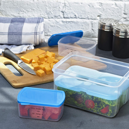 Fit + Fresh Entrée Set, Reusable Kit Includes a 6-Cup Lunch Container, Two 1-Cup Snack Containers & a Slim Ice Pack, Perfect for Insulated Lunch Bag, Lunch Box & More, Blue