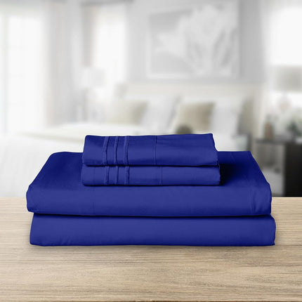Elegant Comfort Luxurious 1500 Thread Count Egyptian Quality Three Line Embroidered Softest Premium Hotel Quality 4-Piece Bed Sheet Set, Wrinkle and Fade Resistant, King, Royal Blue