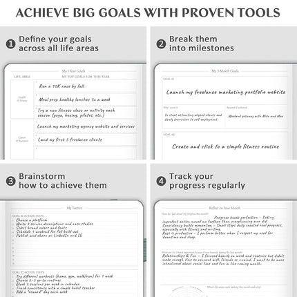 Legend Planner Undated, Weekly & Daily Goal Journal, A4 Mystic Gray Gold