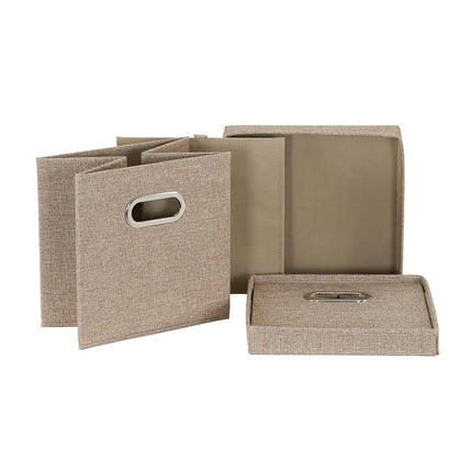 Household Essentials 802-1 Café Cube Bin Storage Set with Lids and Handles | 2 Pack, Brown Linen