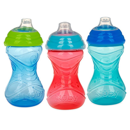 Nuby Clik-It Soft Spout No-Spill Easy Grip Sippy Cup for Boys - 3 Count (Pack of 1) 10 Oz - 6+ Months