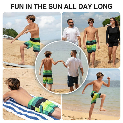 Kanu Surf Bañador de natación de playa de secado rápido Echelon Stripe para niños pequeños, Negro/Verde, 3T