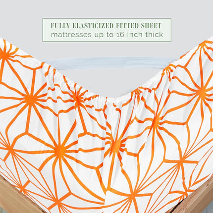 Elegant Comfort Luxury Soft 4-Piece Cube Geometric Pattern Sheet Set - 1500 Premium Quality Microfiber - Wrinkle and Fade Resistant Coziest Bedding Set, All Around Elastic Fitted Sheet, Twin, Orange