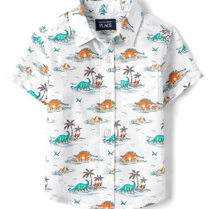 Chemise boutonnée à manches courtes The Children's Place pour grands garçons, île tropicale, 2T