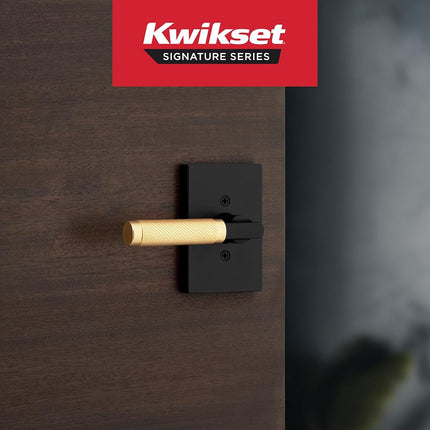 Kwikset Prava Dummy Door Handle, Single Sided Lever for Cupboards, French Double Doors and Pantry, Matte Black and Satin Brass, Reversible Non Revolving Internal Lever, Including
