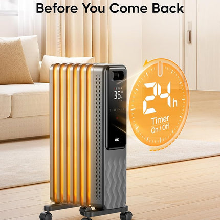 DREO Oil Filled Radiator, Electric Radiant Heaters for indoor use Large Room with Remote Control, Child Lock, 4 Modes, Overheat & Tip-Over Protection, 24h Timer, Digital Thermostat, Quiet, 1500W