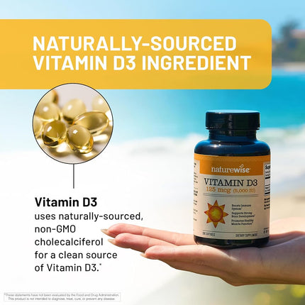 NatureWise Vitamin D3 5,000 IU for Healthy Muscle Function, Bone Health and Immune Support, Non-GMO in Cold-Pressed Organic Olive Oil,Gluten-Free, 1-year supply, 360 count
