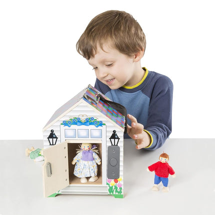 Melissa & Doug Wooden Doorbell House – Portable Playset for Children | With Lock, Key & Little People | Fine Motor Skills | Age 3+