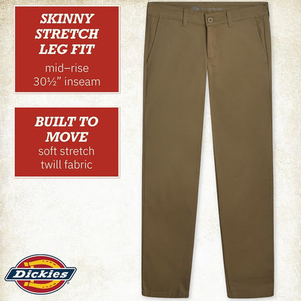 Dickies Women's Straight Flex Twill Pant Khakis, Rinsed Desert Sand, 12 32