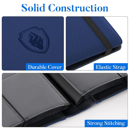 Premium 9 Pocket Card Binder for 540 Cards, Fabmaker PU Cover Trading Card Binder, Sturdy Card Collection Album, Sleek Card Holder Folders for YuGiOh, MTG, TCG, Game Cards & Sports Cards, Navy Blue