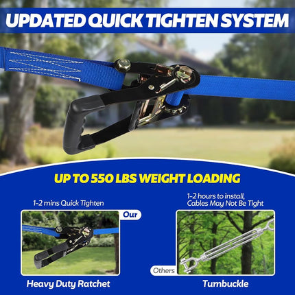 FAHKNS Zip Line Kit for Kids Adults: 80FT Up to 400 lbs - Updated Removable Design Trolley,Thickened Seat,Safety Harness,Quick Tighten Zipline Kits for Outdoor Backyard