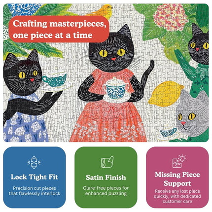 Cross & Glory - The Whiskered Tea Society - 1000 Piece Jigsaw Puzzle for Adults | Whimsical Cat Puzzle | Charming Garden Tea Party Scene