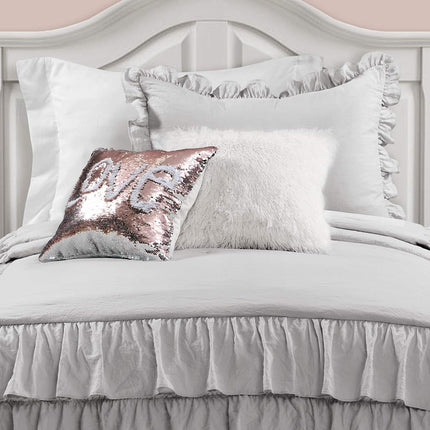Lush Decor Allison Ruffle Skirt Bedspread Light Gray Shabby Chic Farmhouse Style Lightweight 2 Piece Set Twin XL, Polyester