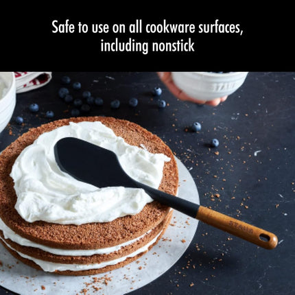 STAUB Silcone Spatula, Great for Mixing, Folding, Scraping, and Spreading, Durable BPA-Free Matte Black Silicone, Acacia Wood Handles, Safe for Nonstick Cooking Surfaces