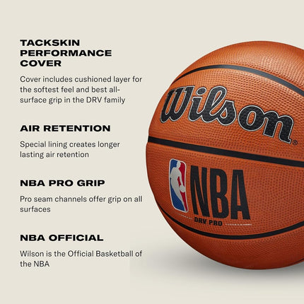 Wilson Basketball, NBA DRV Pro Model, Outdoor, Tackskin Rubber, Size: 6, Brown