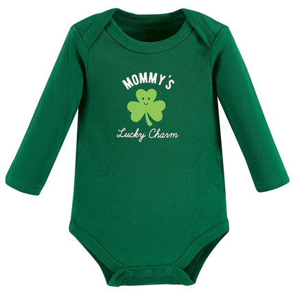Hudson Baby unisex-baby Cotton Long-sleeve Bodysuits, Lucky Charm, 0-3 Months