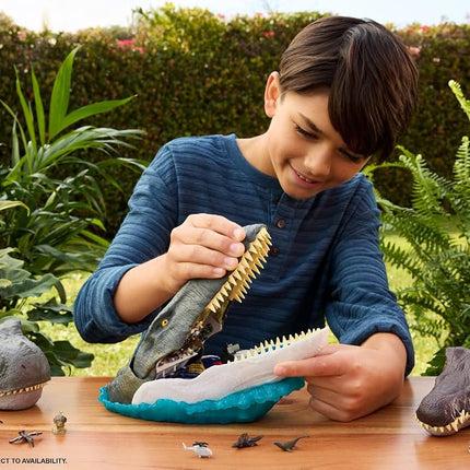 Mattel Jurassic World Rebirth Deluxe Mosasaurus Playset with 7 Interactive Features, 7 Sound Effects & 6 Micro Figures, Folds Up to Carry & Store