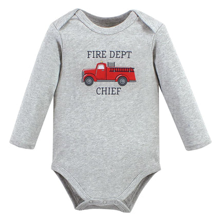 Hudson Baby unisex-baby Cotton Long-sleeve Bodysuits, Gray Fire Truck, 9-12 Months