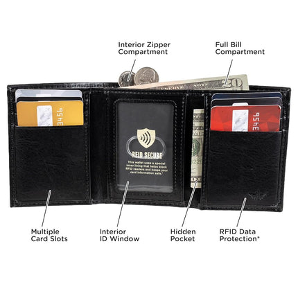 DOCKERS Men's Extra Capacity Slim Profile Trifold Wallet with Multiple Card Slots and ID Window, Black, One size