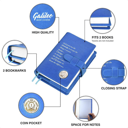Galileo Double AA Big Book Cover & 12 Steps & 12 Traditions Perfect Gift | Alcoholics Anonymous (Prayer/Coin Pocket/Sky Blue)