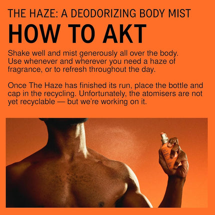 AKT The Haze, Natural Deodorising Body Mist | SC.01 ORANGE GROVE: petitgrain, mandarin, neroli | Alcohol-Free, Gender-Free | With Skin-Loving Niacinamide & Balancing Prebiotics, 100 mL