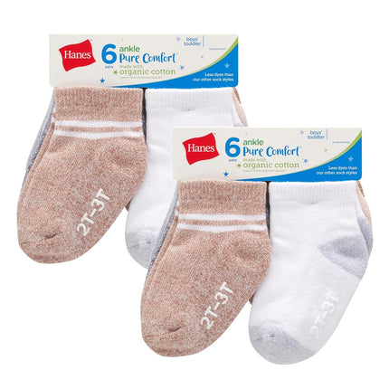 Hanes Baby and Toddler, Non-Slip Grip Ankle Socks, Boys' and Girls', Multipacks, White, Heather Grey, Heather Blue, Brown, Khaki - 12 Pack, 12-24 Months