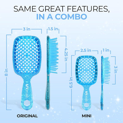FHI HEAT UNbrush and UNbrush MINI Wet & Dry Vented Detangling Hair Brush Set, Sapphire Blue