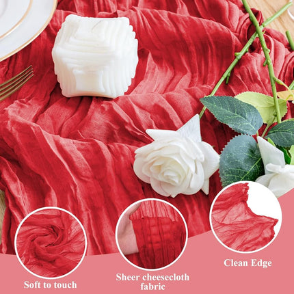 Wokceer Cheesecloth Table Runner Red 10FT Boho Gauze Runner, 6 Pack
