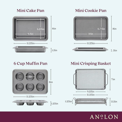 Anolon Advanced Bakeware, juego de 4 piezas de moldes antiadherentes para hornear en horno tostador - Gris