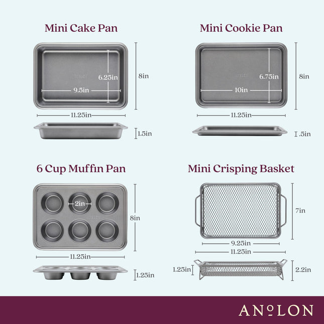 Anolon Advanced Bakeware, juego de 4 piezas de moldes antiadherentes para hornear en horno tostador - Gris