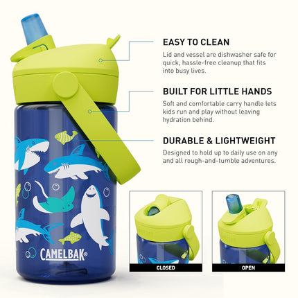 Camelbak THRIVE FLIP STRAW KIDS 415 ml – sports bottle – leak-proof – for kids – easy handling – ideal for on the go – Sharks And Rays, size: OS