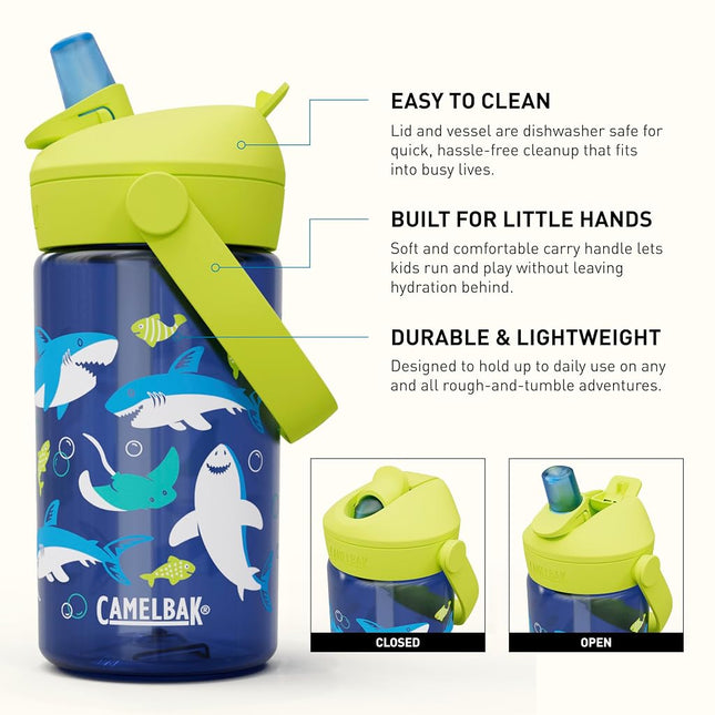 Camelbak THRIVE FLIP STRAW KIDS 415 ml – sports bottle – leak-proof – for kids – easy handling – ideal for on the go – Sharks And Rays, size: OS