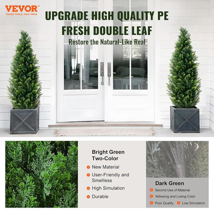 VEVOR Artificial Cedar Topiary Tree, 48 inch Tall (2 Pieces), with Extra Leaves & Pot Faux Evergreen Fake Pine Cypress Trees Plant, UV Rated Artificial Greenery Set for Home Decor Indoor/Outdoor