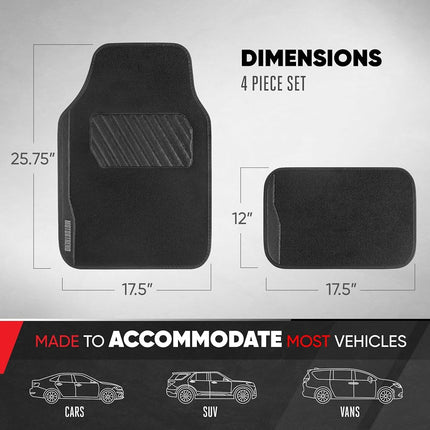 Motor Trend SpeedSeries Carpet Car Floor Mats Set - Versatile Fit for Cars, Trucks, SUVs, Vans Black Trim Racing Design Car Mat Full Set Tapetes para Carro - Set of 4, Black Cars Carpet Mats