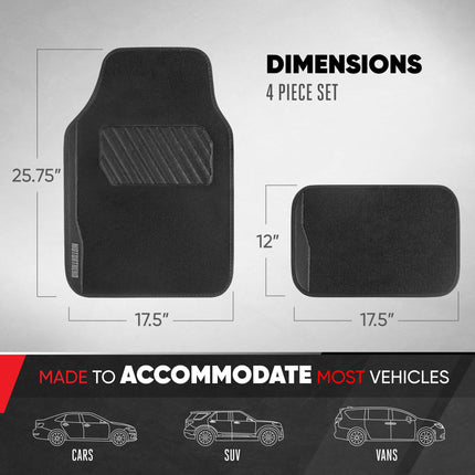 Motor Trend SpeedSeries Carpet Car Floor Mats Set - Versatile Fit for Cars, Trucks, SUVs, Vans Black Trim Racing Design Car Mat Full Set Tapetes para Carro - Set of 4, Black Cars Carpet Mats