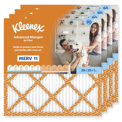 Kleenex Advanced Allergen Air Filter 20x20x1 Inches - 11 MERV RATING (4-Pack)