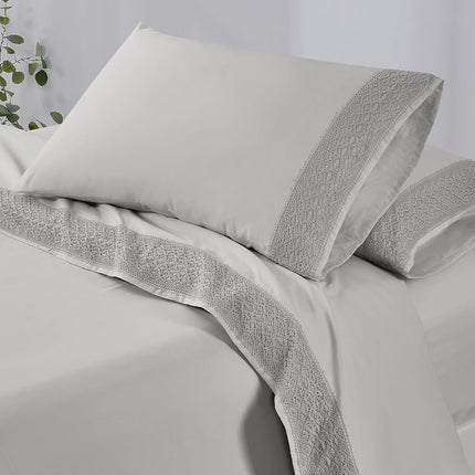 Modern Threads Amrapur Pacific Coast Textiles 4 PIECE CROCHET LACE MICROFIBER SHEET SET DOVE GRAY KING, Microfibre