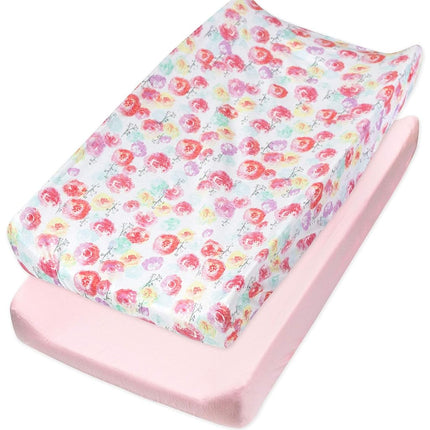 HonestBaby Baby Organic Cotton Changing Pad Covers (Set of Two) Winter Accessory, Rose Blossom/Pink, One Size