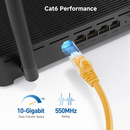 Cable Matters Paquete de 5 cables Ethernet Cat6 sin enganches (cable Cat6/cable Cat 6) en amarillo de 7 pies - Disponibles de 1 pie a 150 pies de longitud