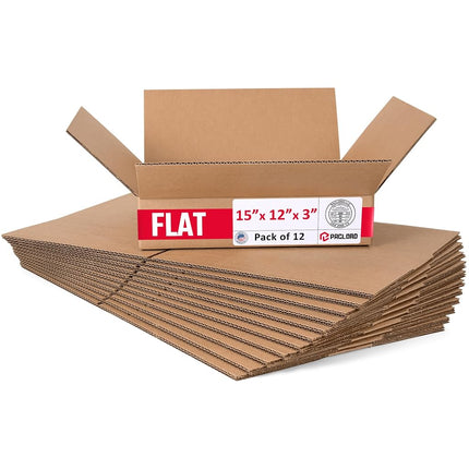 Paclord 12 Pack Flat Cardboard Boxes 15" L x 12" W
