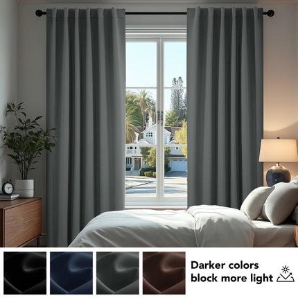 Deconovo Back Tab and Rod Pocket Drapes and Curtains - (42x95 Inch, Dark Grey, 2 Panels), Long Blackout Curtains for Sliding Glass Door
