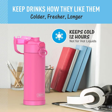 Thermos FUNTAINER 16 Ounce Stainless Steel Vacuum Insulated Bottle with Wide Spout Lid, Neon Pink