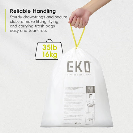 EKO Extra Strong 13 Gallon Large Drawstring Trash Bags, Heavy-Duty Garbage Bags for Kitchen & Household Use (50L), Leak-Resistant, 110 Count, Code F