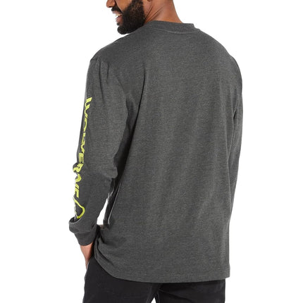 Wolverine Graphic Long Sleeve Tee - Sleeve Logo Dark Gray Heather/Hi Vis MD